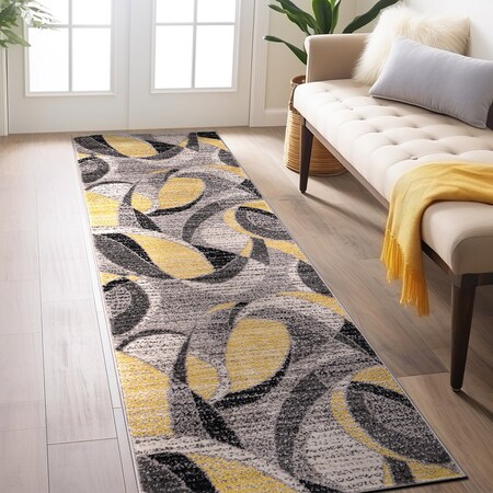 World Rug Gallery Modern Geometric Circular Harmony Non Shedding Soft Area Rug 2' x 7' Yellow 393YELLOW2x7
